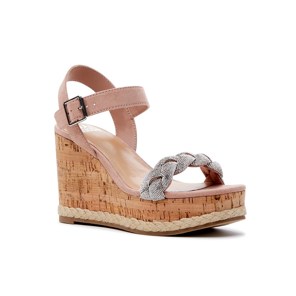 Madden NYC Women's Braided Rhinestone Wedge Sandal